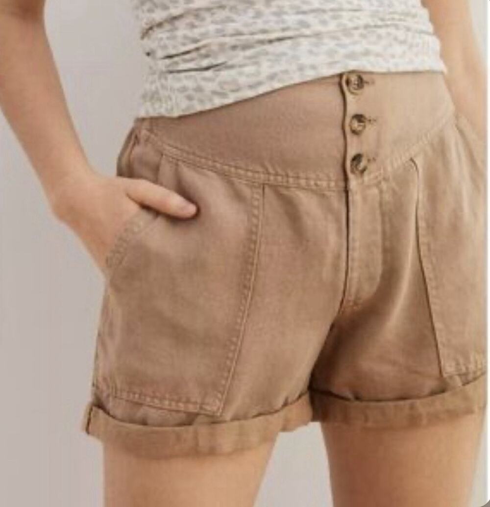 Aerie Twill V Shorts Y2K Lyocell Size Small Neutral Beige A010949